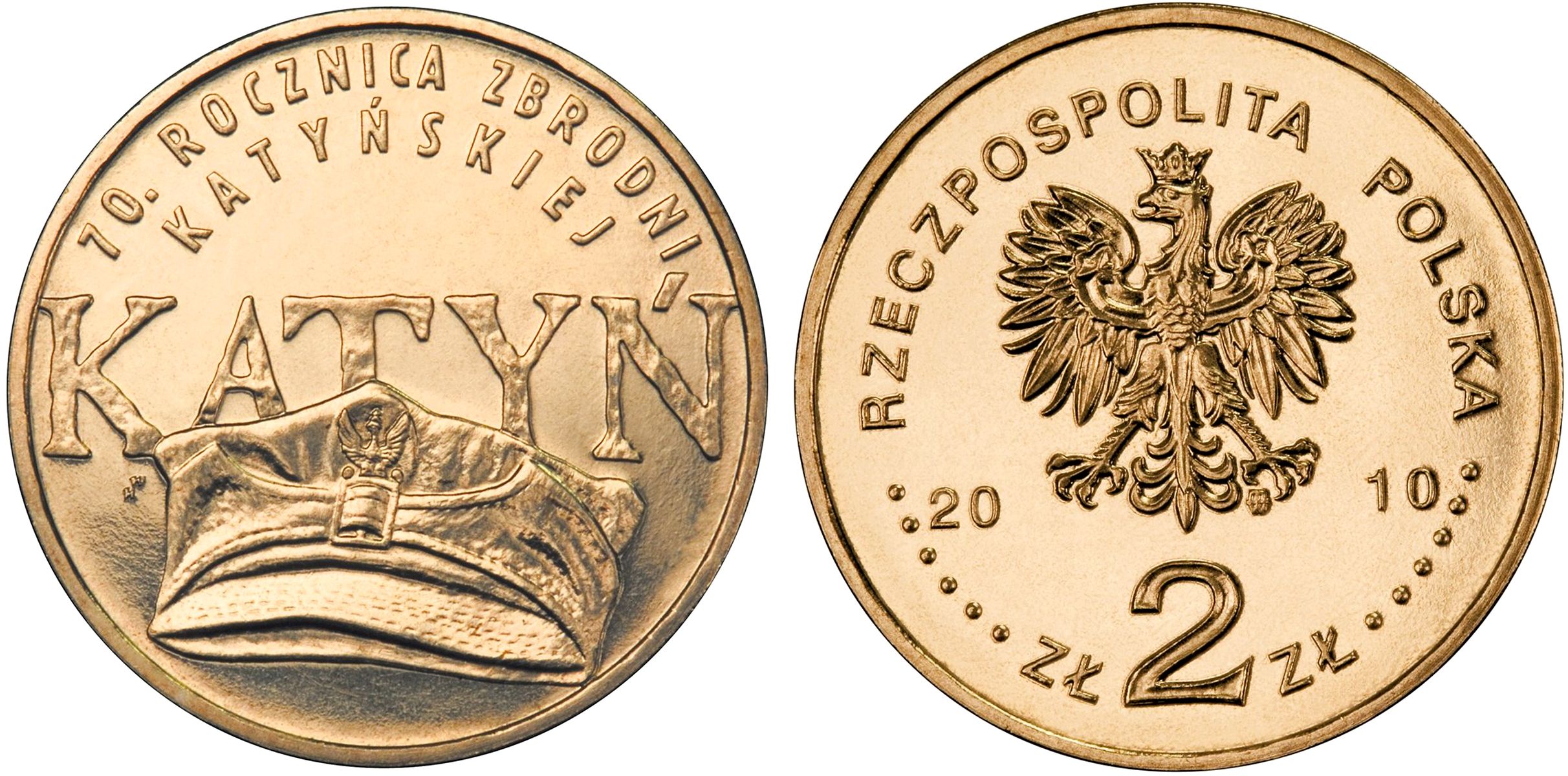 Польша 2 злотых 2010 MW, 70 лет со дня Катынского расстрела KM 721 нордик UNC 4676-712