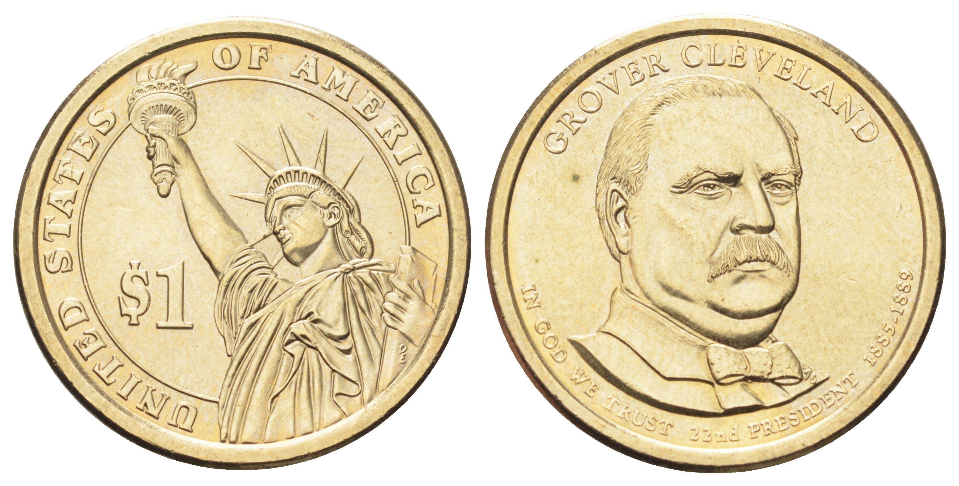 США 1 доллар 2012 Президент США - Гровер Кливленд (1885–1889) KM 525 медь с марганцево-латунным покрытием UNC 4699-927