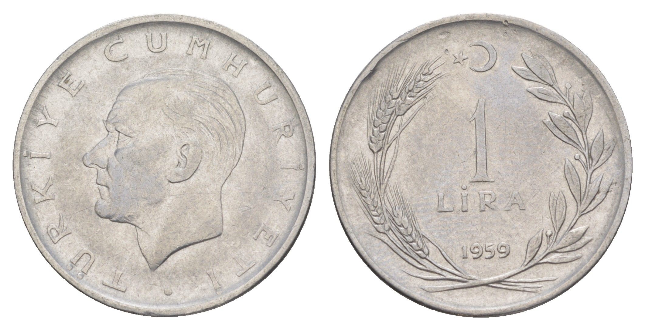 Турция 1 лира 1959 Кемаль Ататюрк KM 889a.1 нержавеющая сталь 4648-736