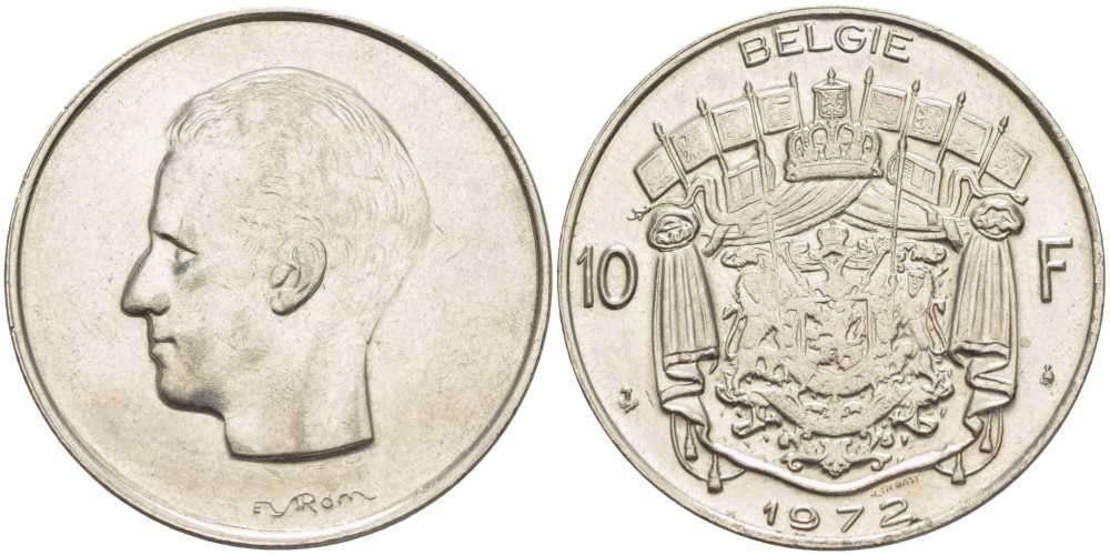 Бельгия 10 франков 1972 Belgie, Бодуэн I (1951-1993) KM 156.1 никель 38-632