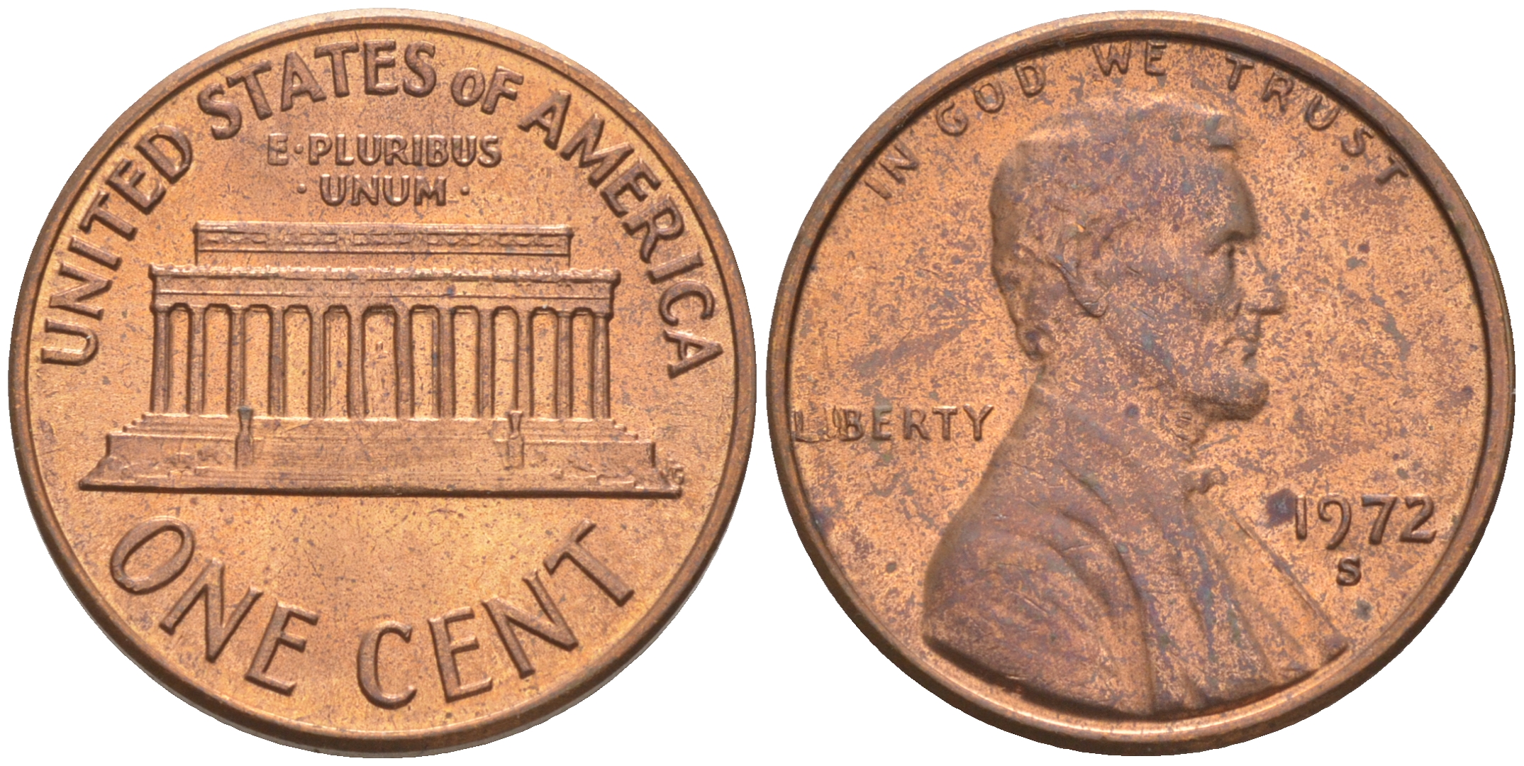 США 1 ЦЕНТ 1972 S, ЛИНКОЛЬН KM 201 медь цинк 188-157