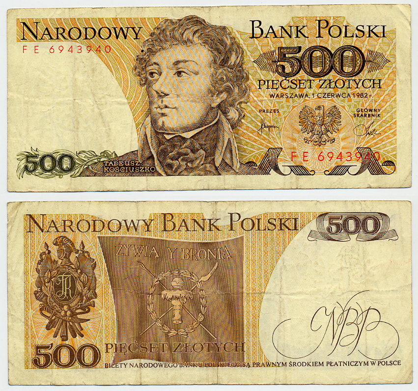 Польша 500 злотых 1982 Тадеуш Костюшко Pick 145 d бумага 6317-14-2