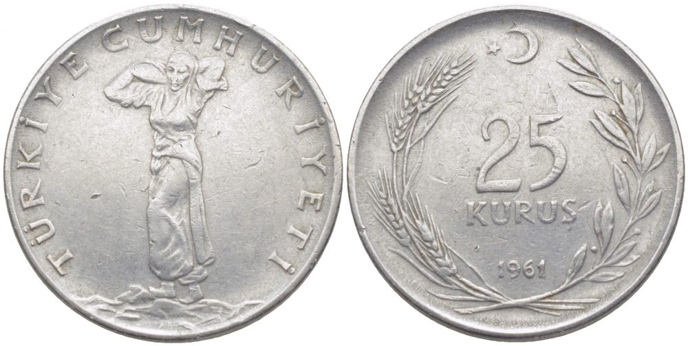 ТУРЦИЯ 25 КУРУШЕЙ 1961 KM 892.2 сталь 3856-824