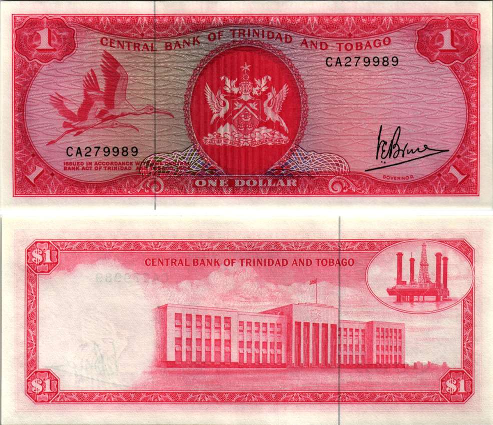 Тринидад и Тобаго 1 доллар 1977 подпись V. E. Bruce Pick 30 а бумага UNC (пресс) 8604-8-4-1