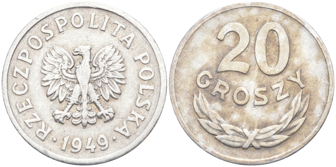 Польша 20 грошей 1949 KM 43а, Parchimowicz 207b алюминий 4516-261