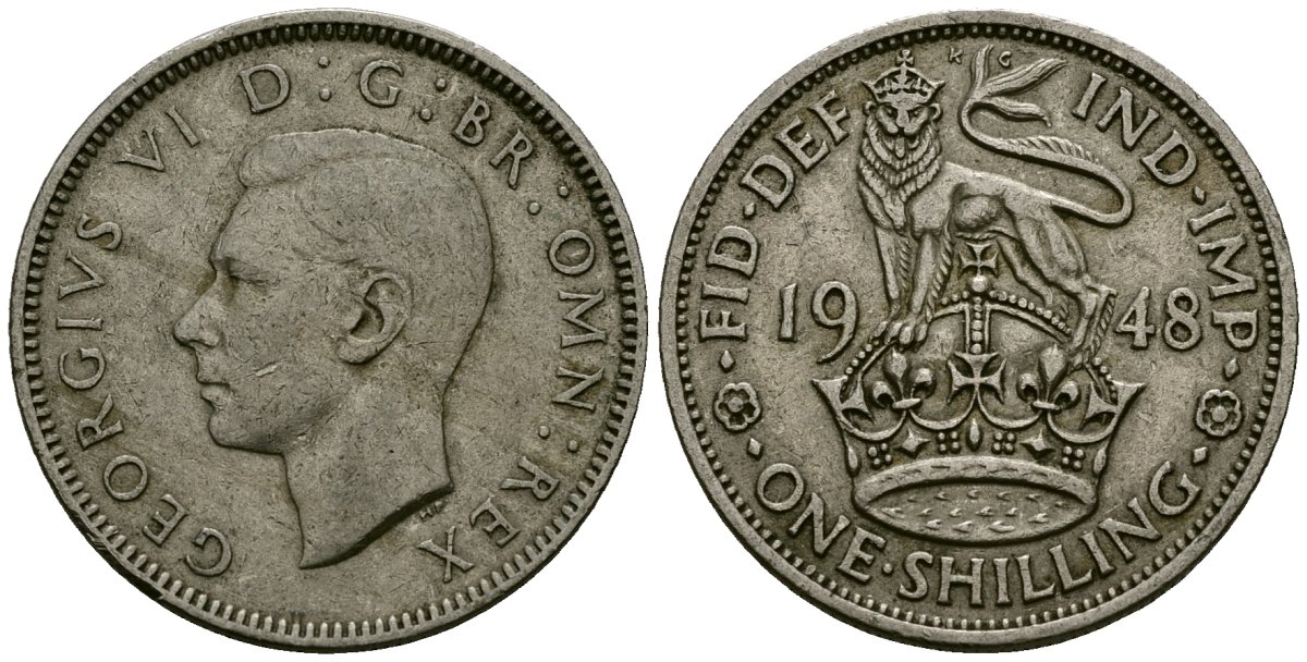 Великобритания 1 шиллинг 1948 Георг VI (1936-1952), Английский герб KM 876, Spink 4108 медно-никель 4167-722