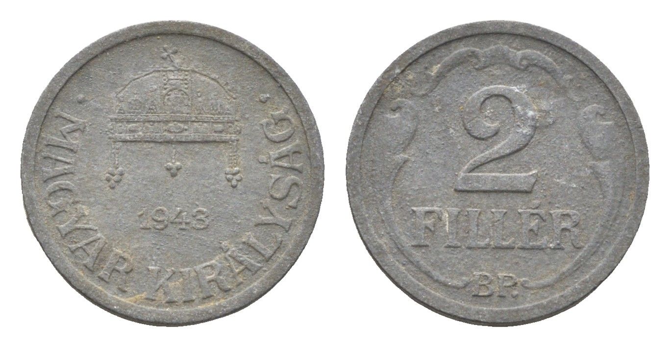 Венгрия 2 филлера 1943 BP KM 519 цинк 4665-554