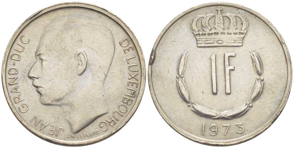 ЛЮКСЕМБУРГ 1 ФРАНК 1973 ЖУАН (1964-2000) KM 55 медно-никель 3334-753