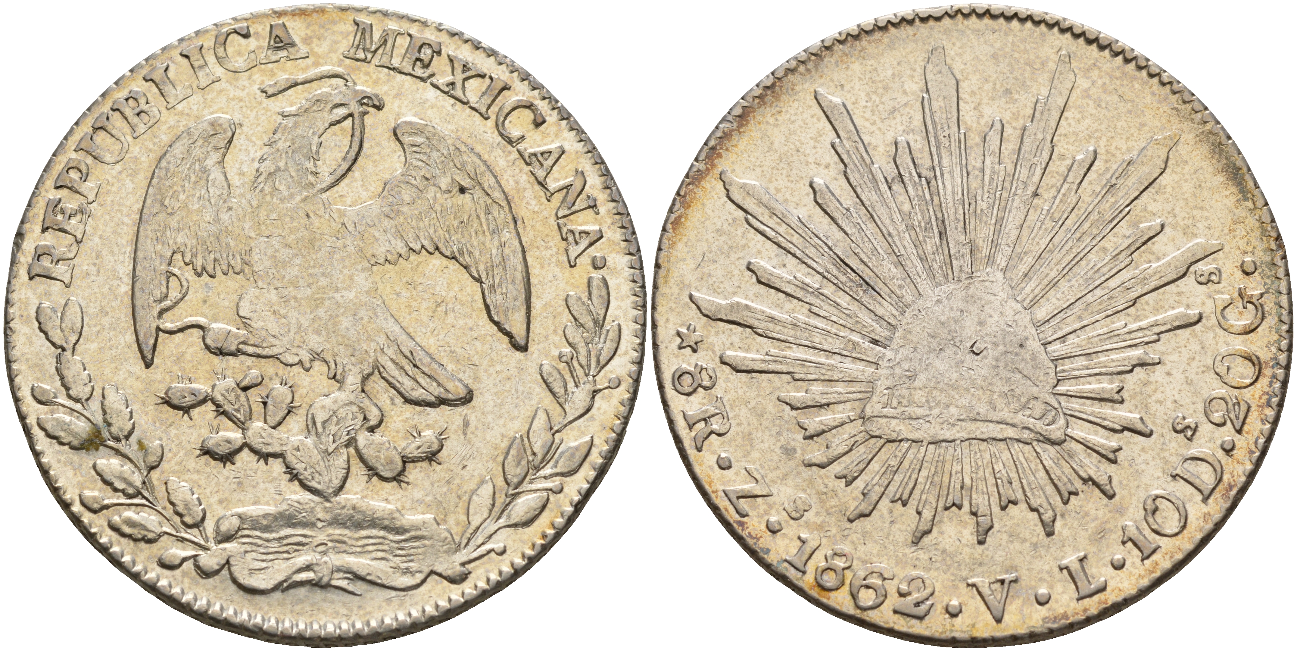 Мексика 8 реалов 1862 Zs KM 377.13 серебро 11-236-44