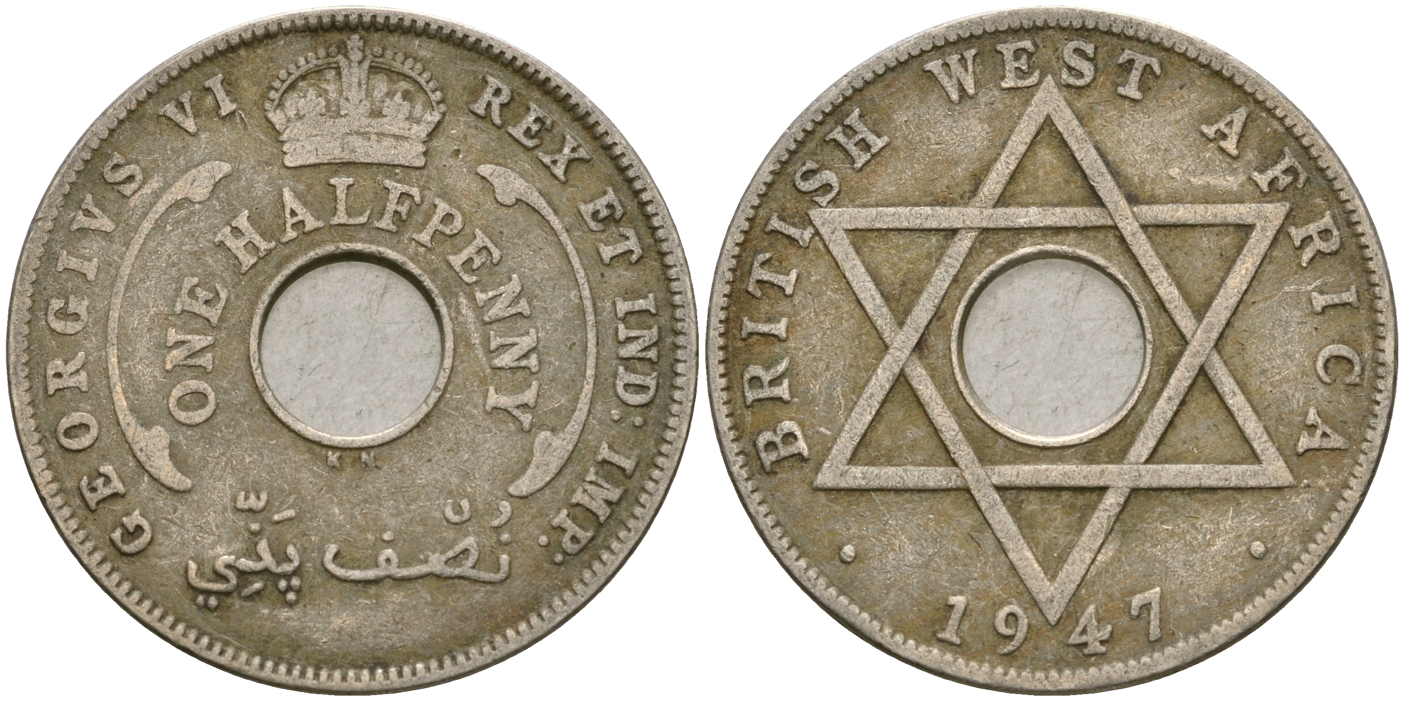 Британская Западная Африка 1/2 пенни 1947 KN, Георг VI KM 18 медно-никель 25-1011