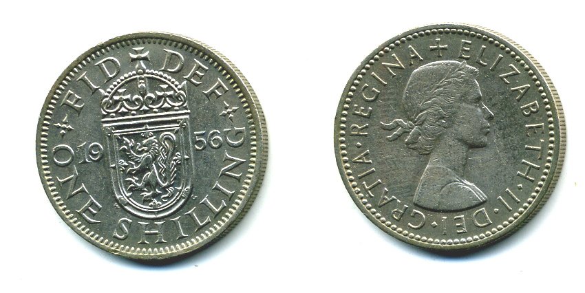 Великобритания 1 шиллинг 1956 Елизавета II (1952-2022), Шотландский герб KM 905, Spink 4148 медно-никель 540-611