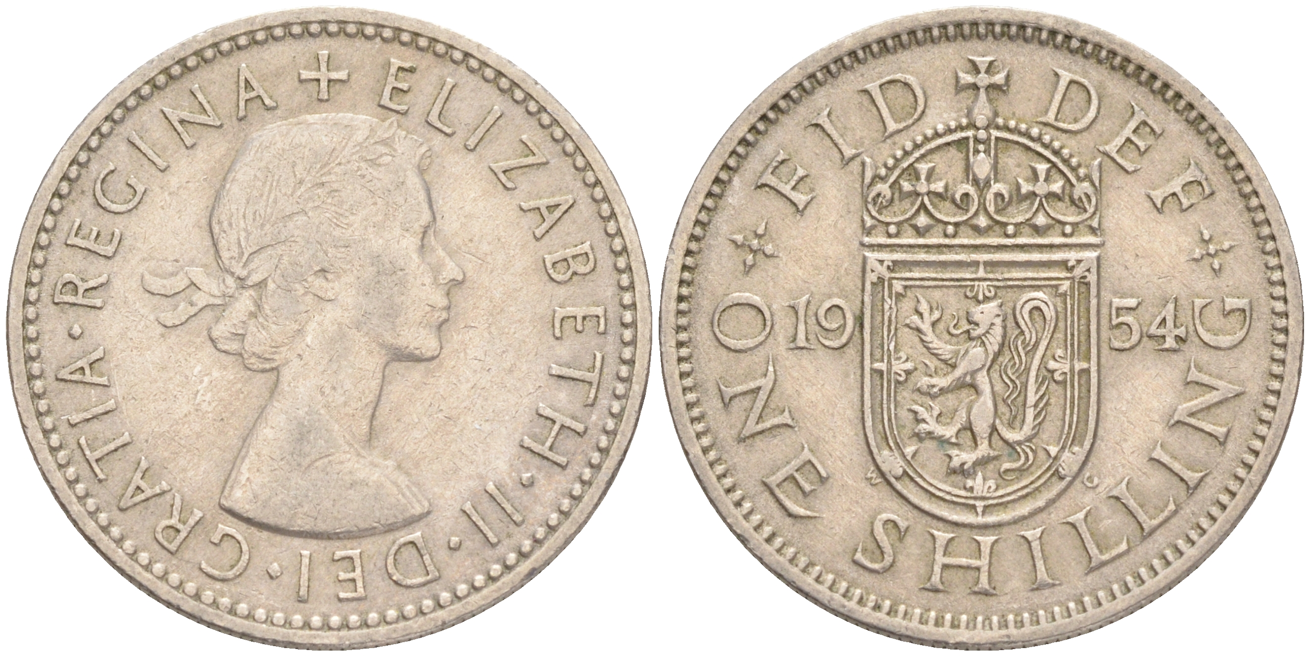 Великобритания 1 шиллинг 1954 Елизавета II (1952-2022), Шотландский герб KM 905, Spink 4148 медно-никель 4556-622