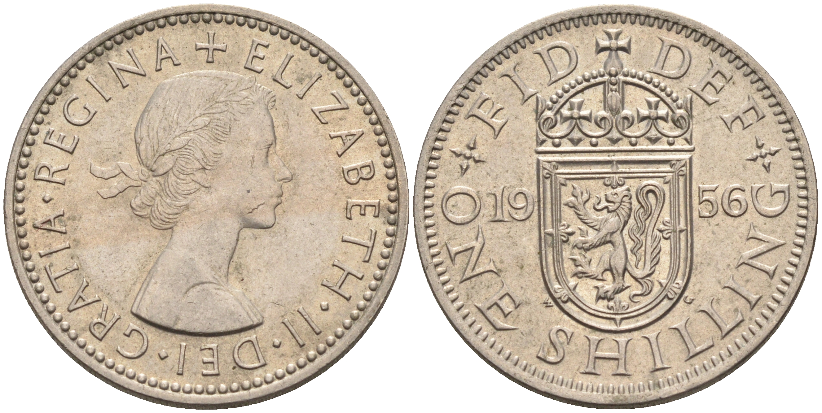 Великобритания 1 шиллинг 1956 Елизавета II (1952-2022), Шотландский герб KM 905, Spink 4148 медно-никель    4595-834