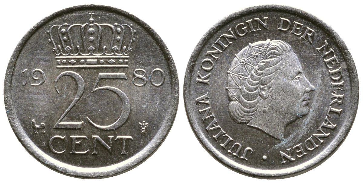 НИДЕРЛАНДЫ 25 ЦЕНТОВ 1980 ЮЛИАНА KM 183 никель 4110-1734