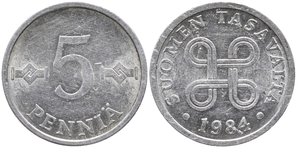 ФИНЛЯНДИЯ 5 ПЕННИ 1984 KM 45а алюминий 100-434