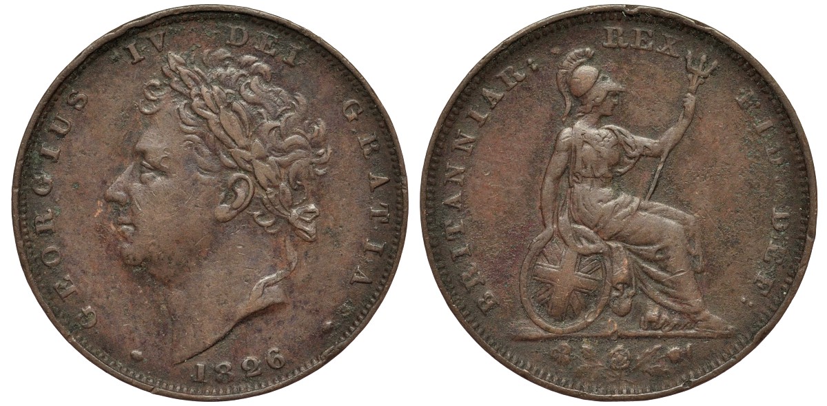 Великобритания 1 фартинг 1829 Георг IV (1820-1830) KM 697, Spink 3825 медь 4556-356