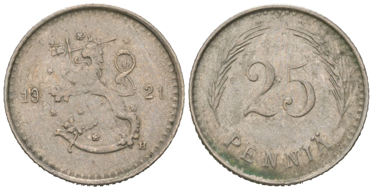 Финляндия 25 пенни 1921 H KM 25 медь 4615-337