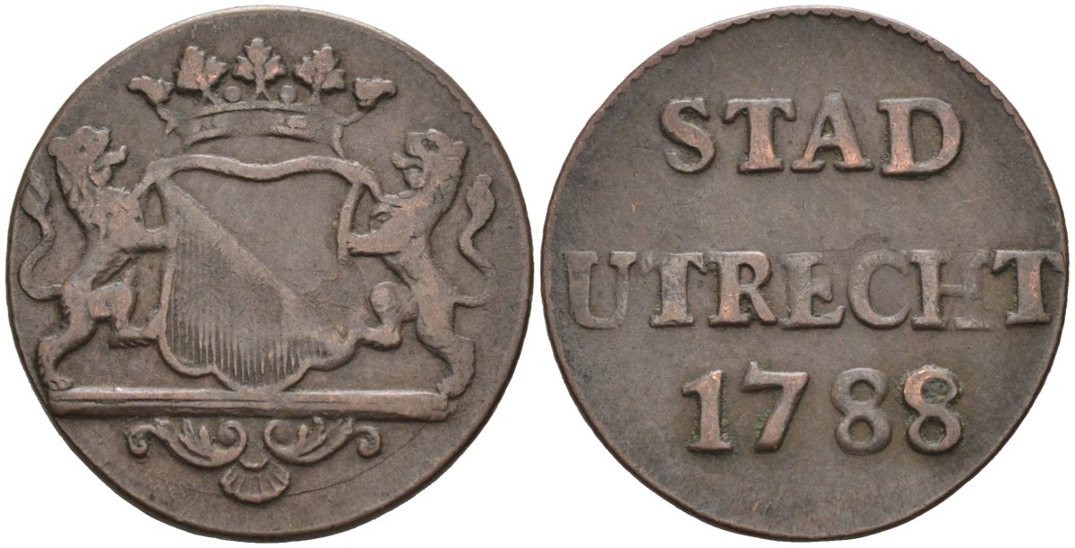 Утрехт (Utrecht), Нидерланды 1 дуит 1788 KM 91 медь 4577-251