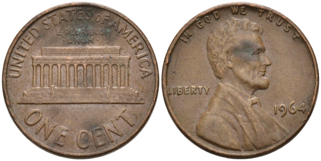 США 1 цент 1964 Линкольн KM 201 медь цинк 4564-433
