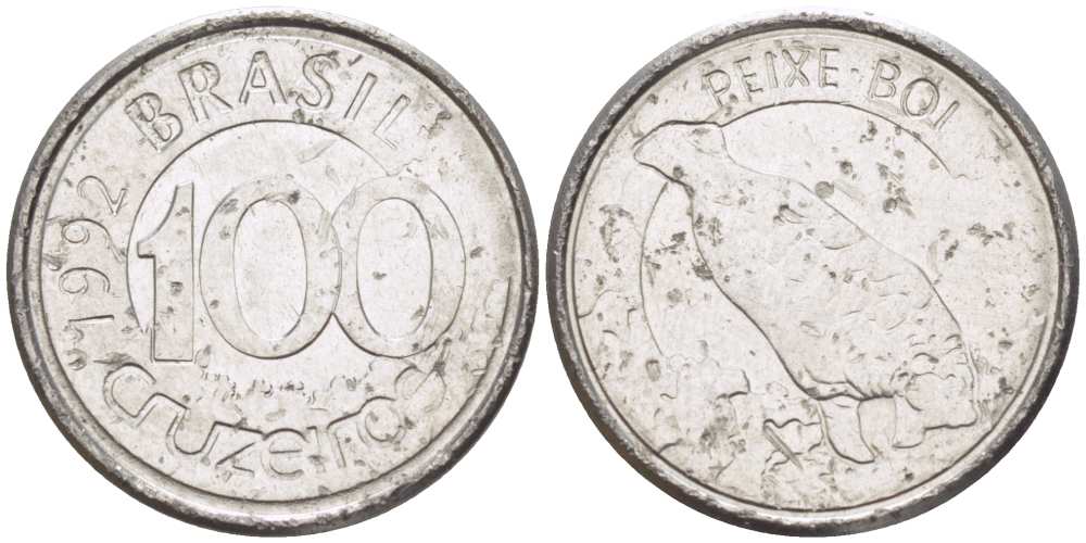 БРАЗИЛИЯ 100 КРУЗЕЙРО 1992 РЕФОРМА 1990-1993, ЛАМАНТИН KM 623 нержавеющая сталь 4392-735