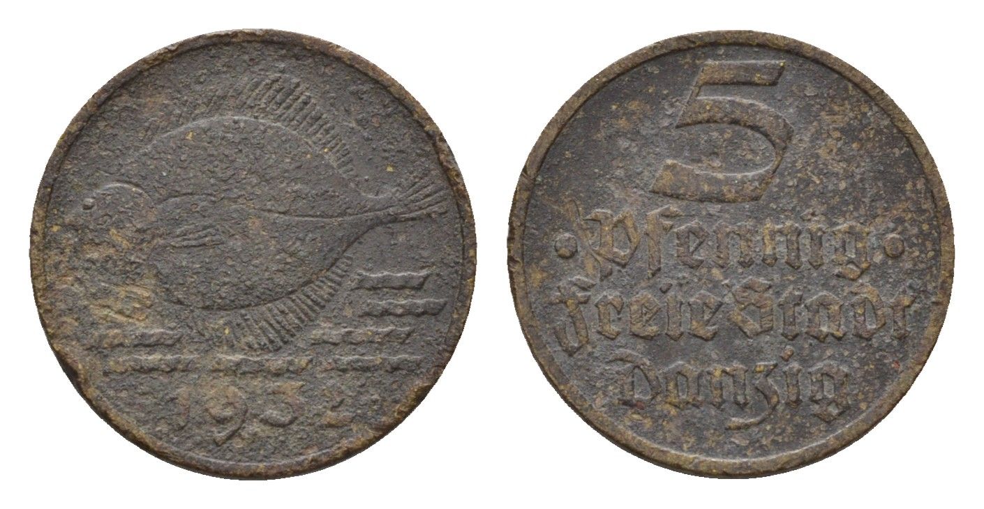 Данциг 5 пфеннигов 1932 год-тип KM 151 алюминиевая бронза 4669-622