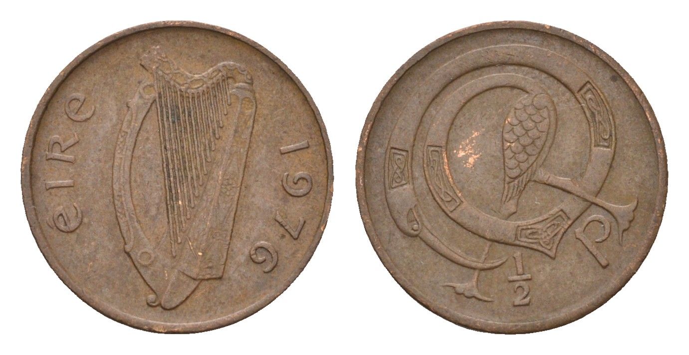 Ирландия 1/2 пенни 1976 мифологическая птица лира KM 19 бронза 4690-259