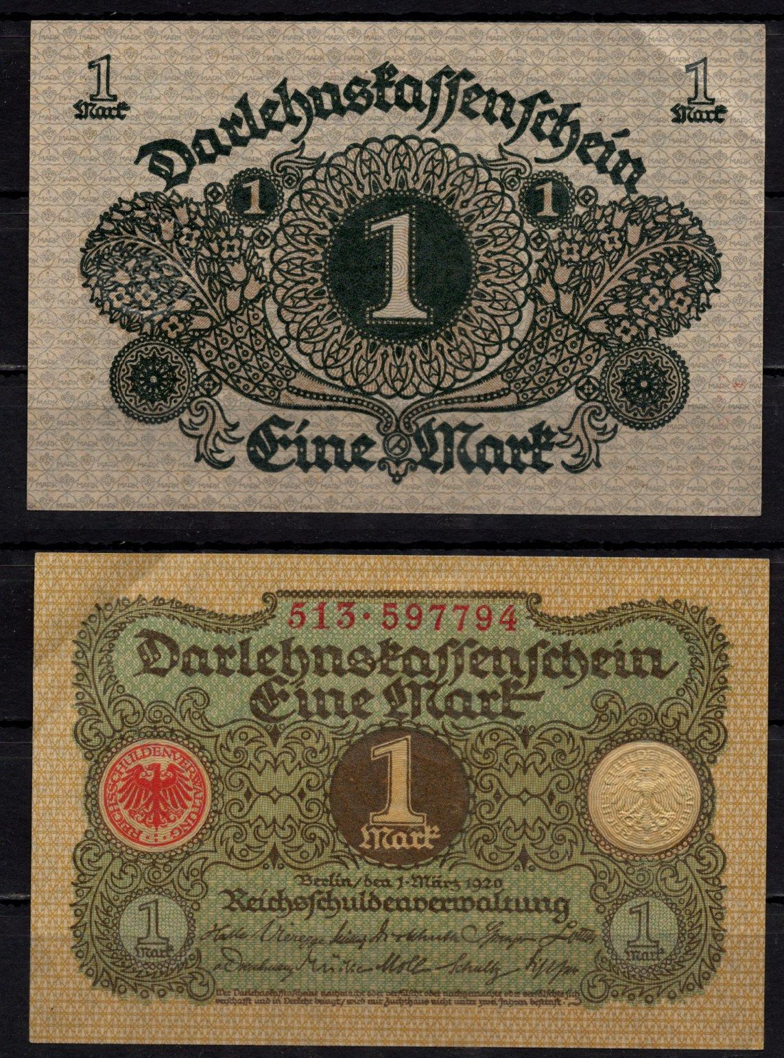 Германия 1 марка 1920 Pick 58 бумага 7198-27-1-2