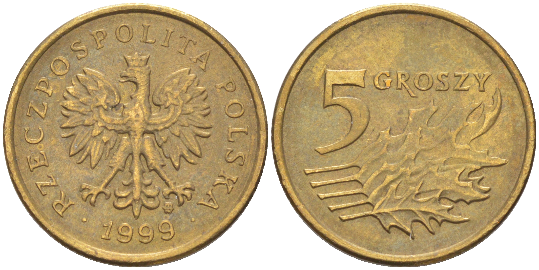 Польша 5 грошей 1999 MW KM 278, Parchimowicz 703f латунь 187-863