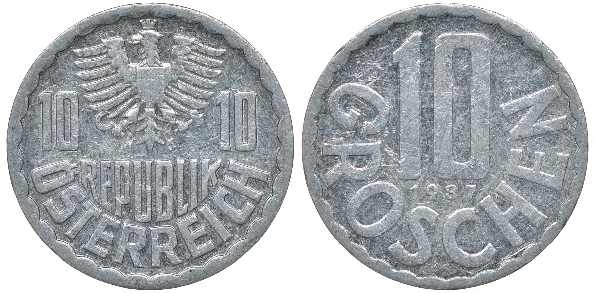 АВСТРИЯ 10 ГРОШЕЙ 1987 KM 2878 алюминий 72-1356