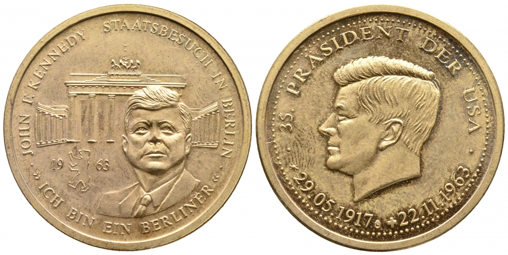США МЕДАЛЬ ND ИСТОРИЧЕСКАЯ РЕЧЬ ПРЕЗИДЕНТА ДЖОНА КЕННЕДИ 35 ПРЕЗИДЕНТА США, В БЕРЛИНЕ 1963 желтый металл 4386-512