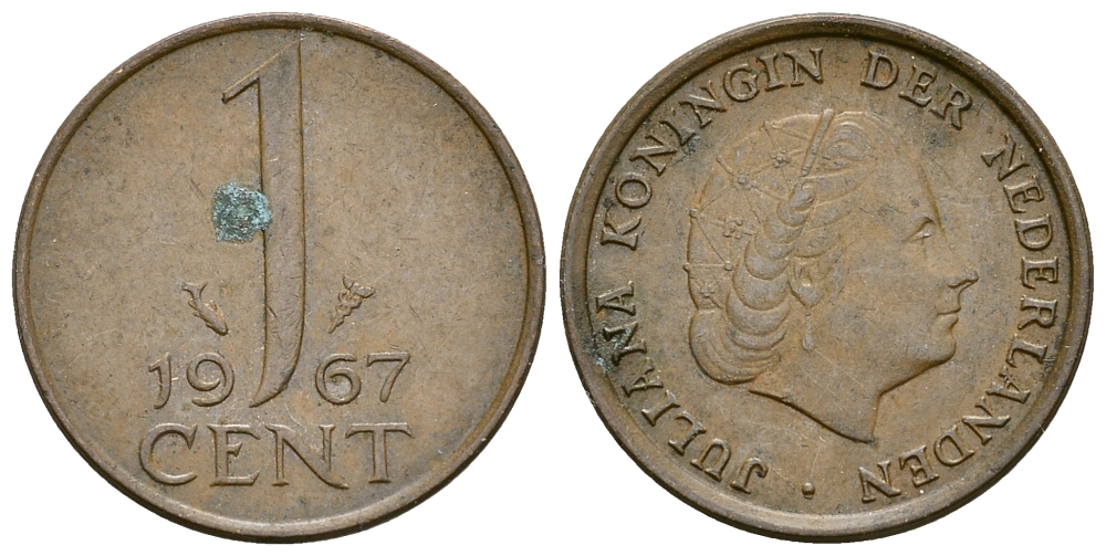 НИДЕРЛАНДЫ 1 ЦЕНТ 1967 ЮЛИАНА KM 180 бронза 61-1254