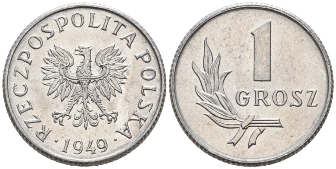 Польша 1 грош 1949 MW KM 39, Parchimowicz 201 алюминий UNC 4564-1041