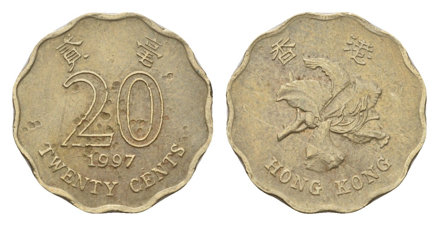 Гонконг 20 центов 1997 KM 67 никель латунь 201-358