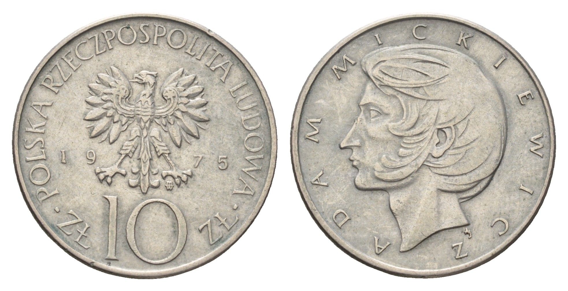 Польша 10 злотых 1975 MW, Адам Мицкевич (1798-1855) Y 74 медно-никель 4610-1154