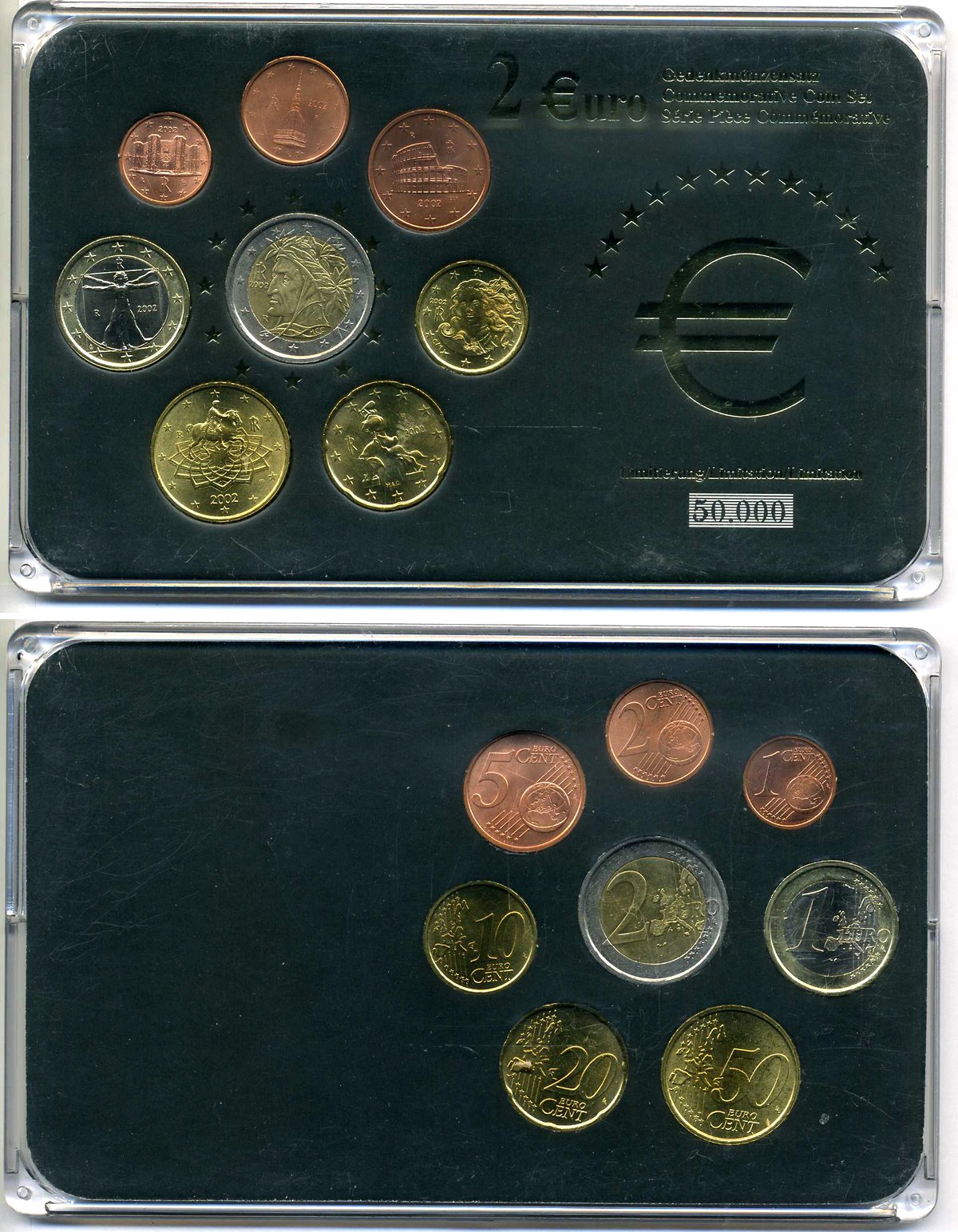 Италия евронабор из 8 монет 2002 в пластике 4-4-1-42