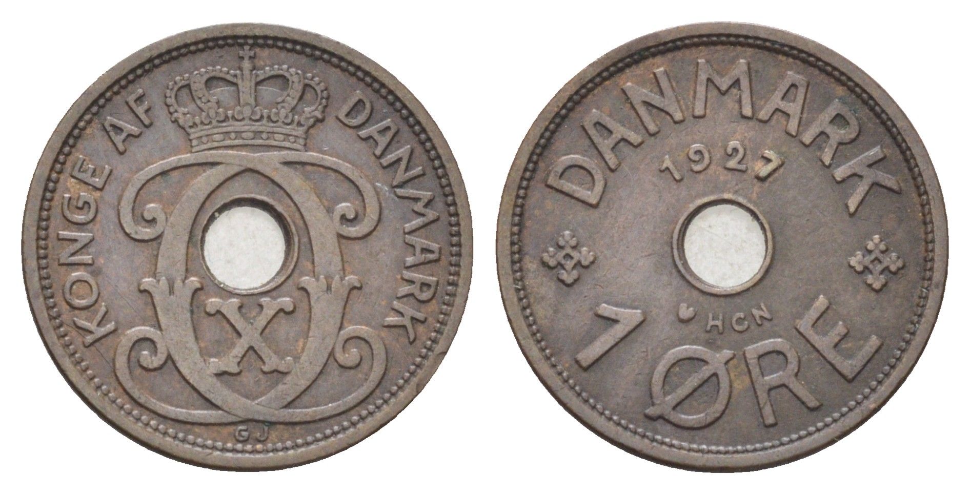 Дания 1 эре 1927 NCH, Кристиан X (1912-1947) KM 826 бронза 4701-552