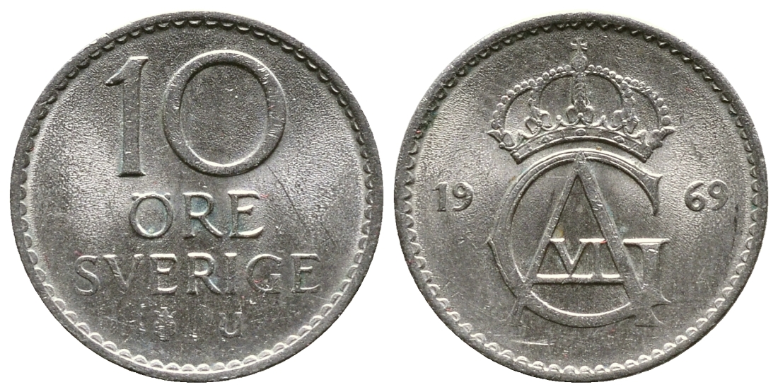 Швеция 10 эре 1969 U Густав VI Адольф (1950-1973) KM 835 медно-никель UNC 57-1268