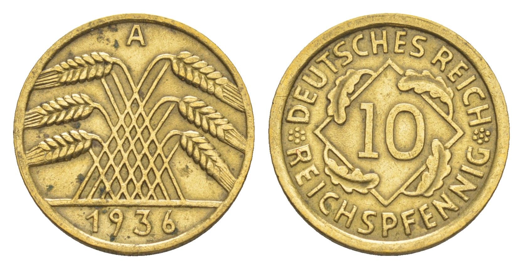 Германия 10 рейхспфеннигов 1936 A KM 40, J. 317 алюминиевая бронза 4549-939