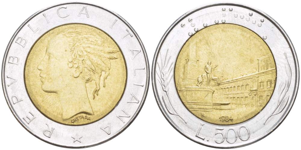 ИТАЛИЯ 500 ЛИР 1984 R KM 111 биметалл 4529-235