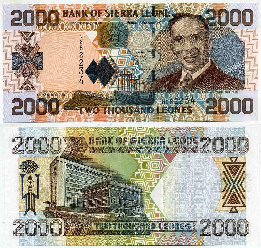 Сьерра-Леоне 2000 леоне 2003 Уооллес-Джонсон Исаак Теофилус Акунна Pick 26 b бумага UNC (пресс) 8612-6-3-1