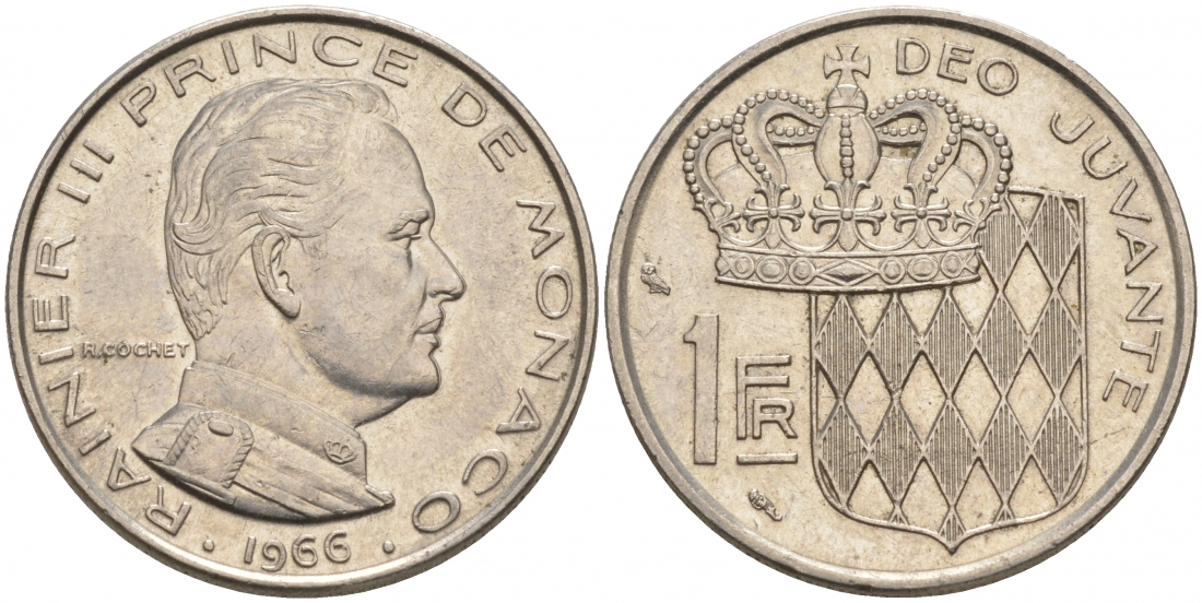 Монако 1 франк 1966 Ренье III (1949-2005) KM 140 никель 73-1423