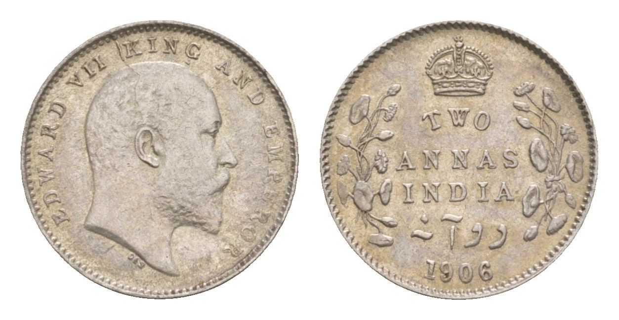 Британская Индия 2 анны 1906 Эдуард VII (1901-1910) KM 505 серебро  aUNC  1530-325
