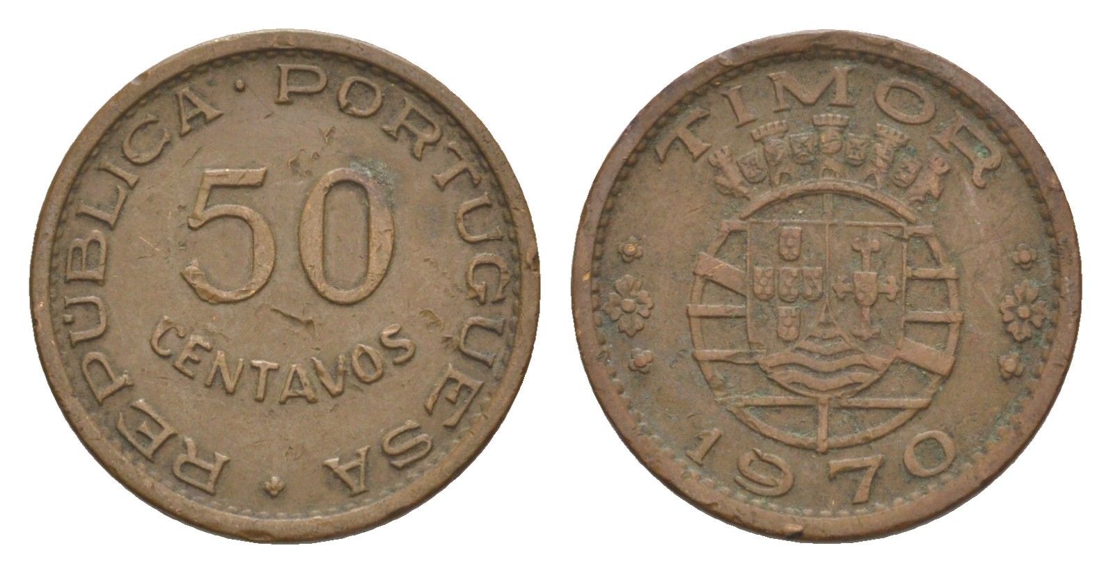 Португальский Тимор 50 сентаво 1970 KM 18 бронза 4630-1142