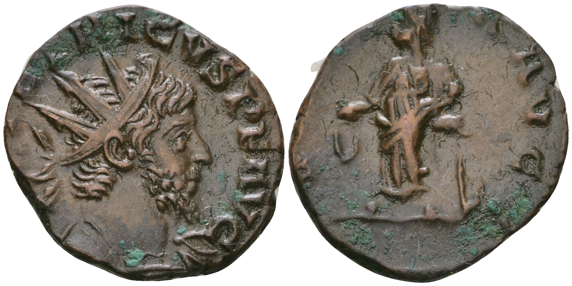 Римская Империя, императоры в Галлии антониниан 271 - 274 Тетрик, IMP TETRICVS P F AVG, бюст императора / LAETITIA AVGG, Летиция, персонификация Веселья RIC 88 биллон 1073-20-32