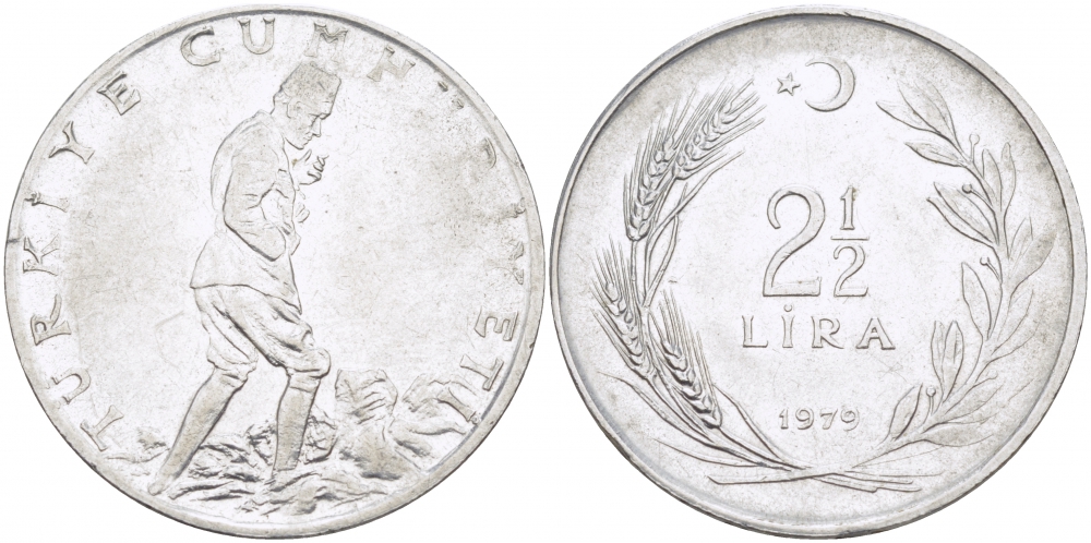 ТУРЦИЯ 2 1/2 ЛИРЫ 1979 KM 893.2 сталь 4179-111