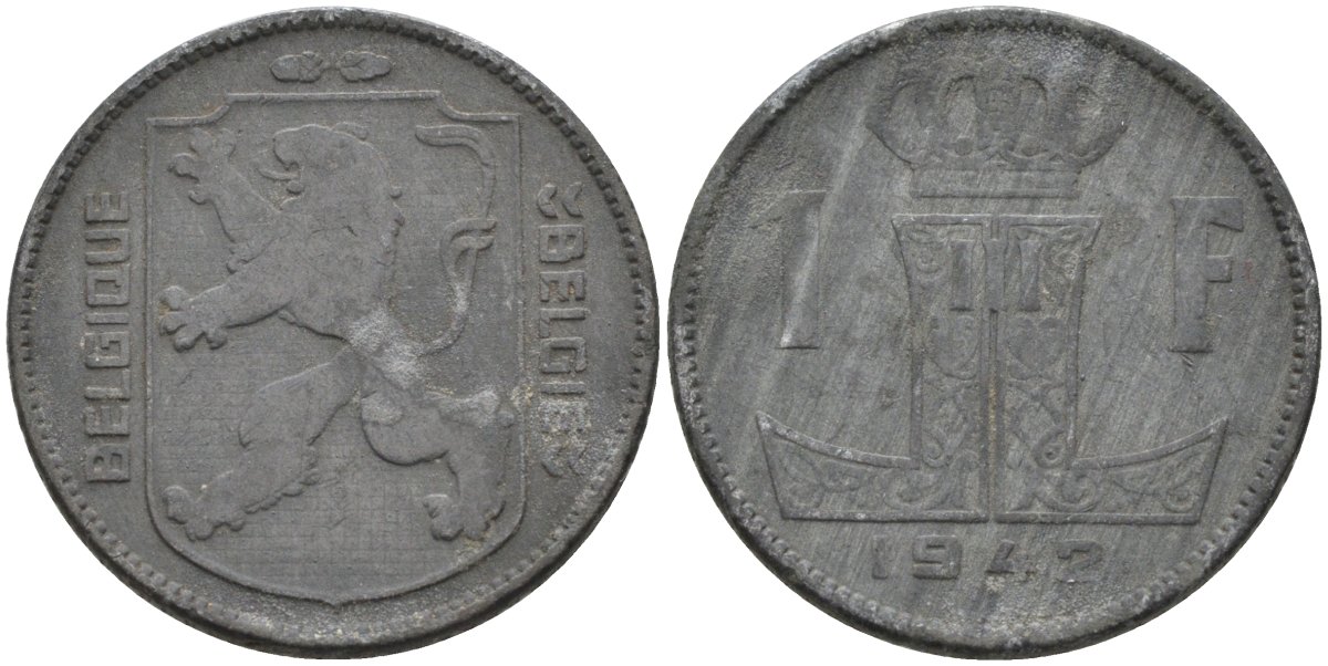 Бельгия 1 франк 1942 BELGIQUE-BELGIE KM 127 цинк 4116-1111