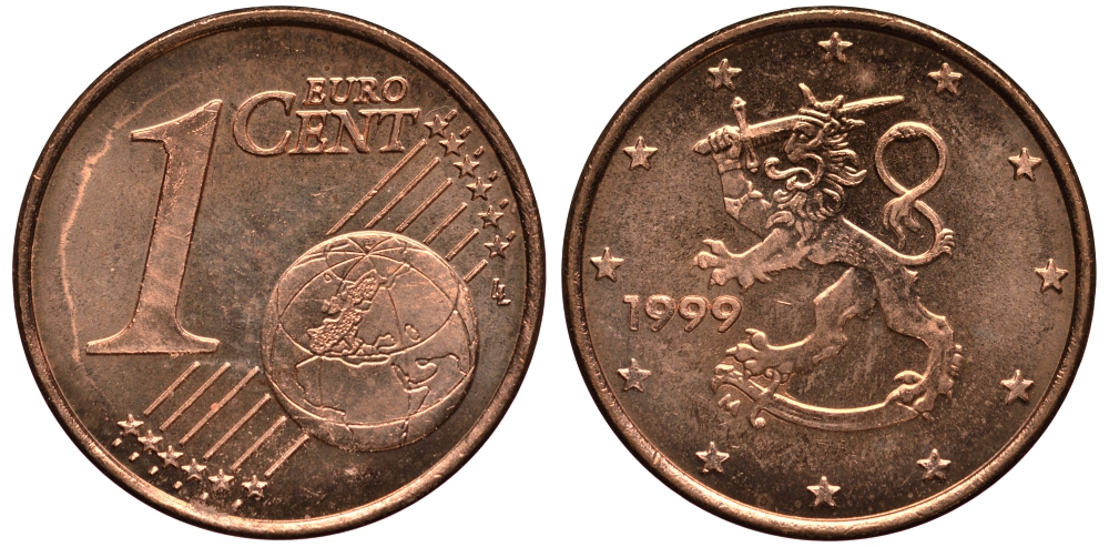 Финляндия 1 евроцент 1999 KM 98 сталь плакированная медью XF-UNC 4181-148