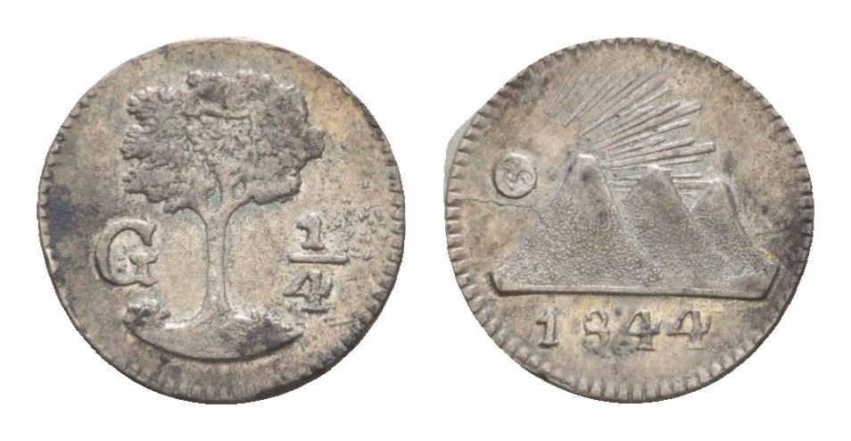 Республика Центральной Америки 1/4 реала 1844 KM 1 серебро 1524-611