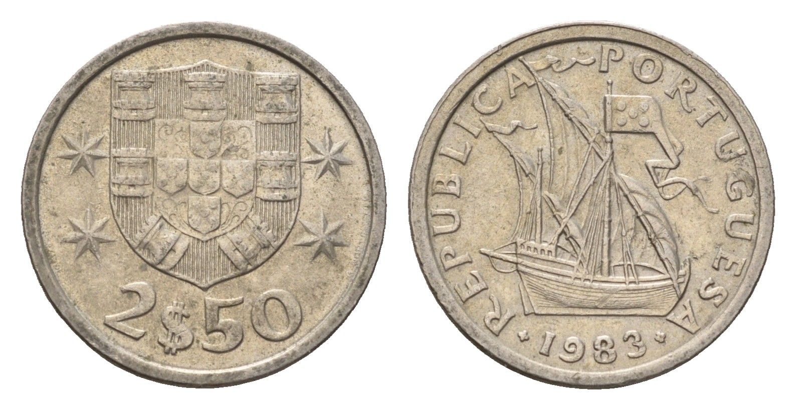 Португалия 2,5 эскудо 1983 парусник KM 590 медно-никель 4708-359
