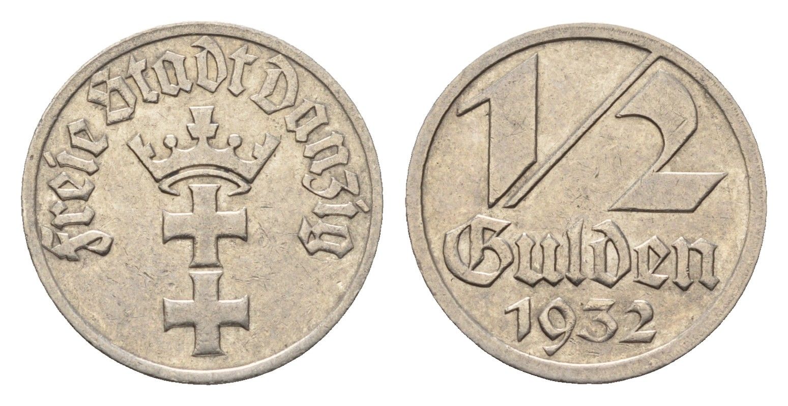 Данциг 1/2 гульдена 1932 год-тип KM 153 никель 1529-1423